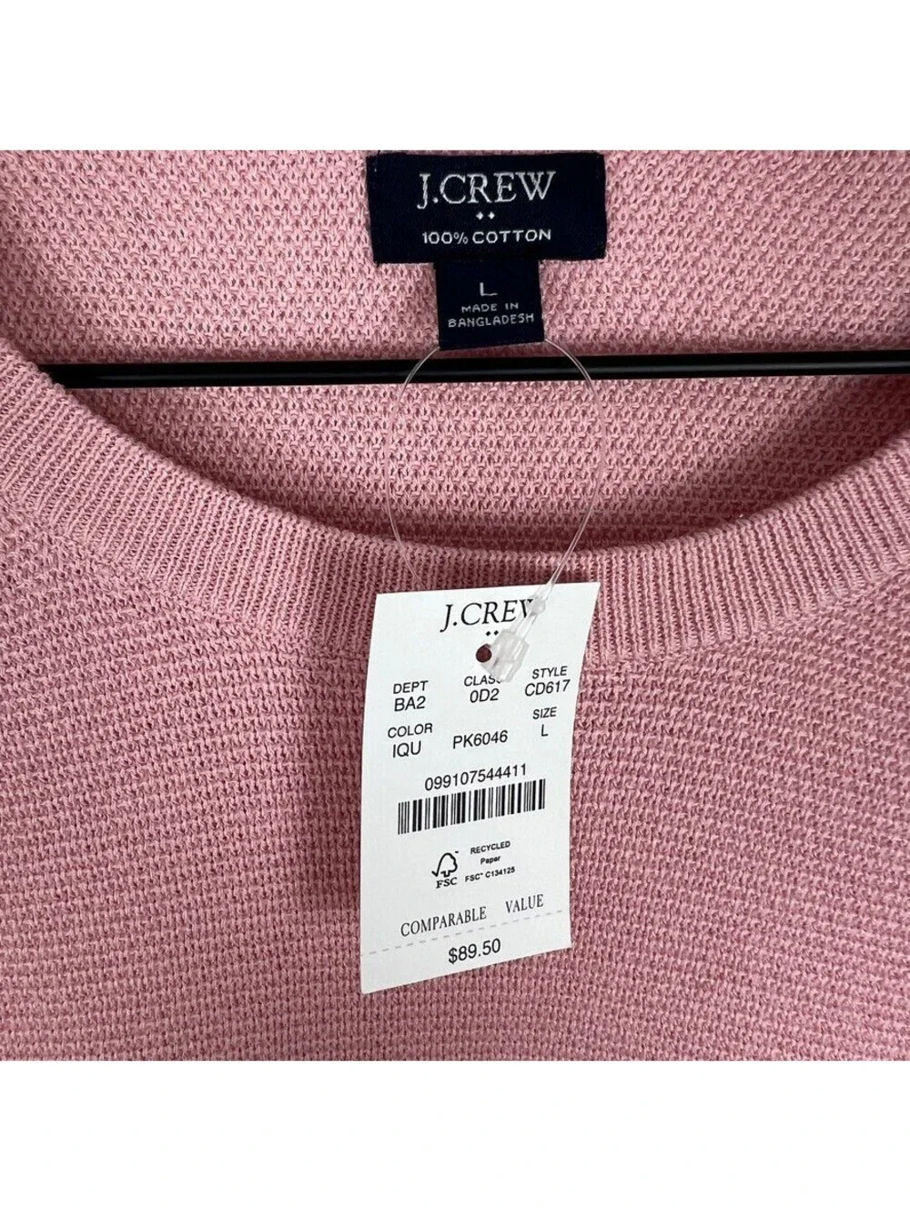 J.Crew NWT Unisex L 100% Cotton Crewneck Sweater Dusty Pink Raglan Knit